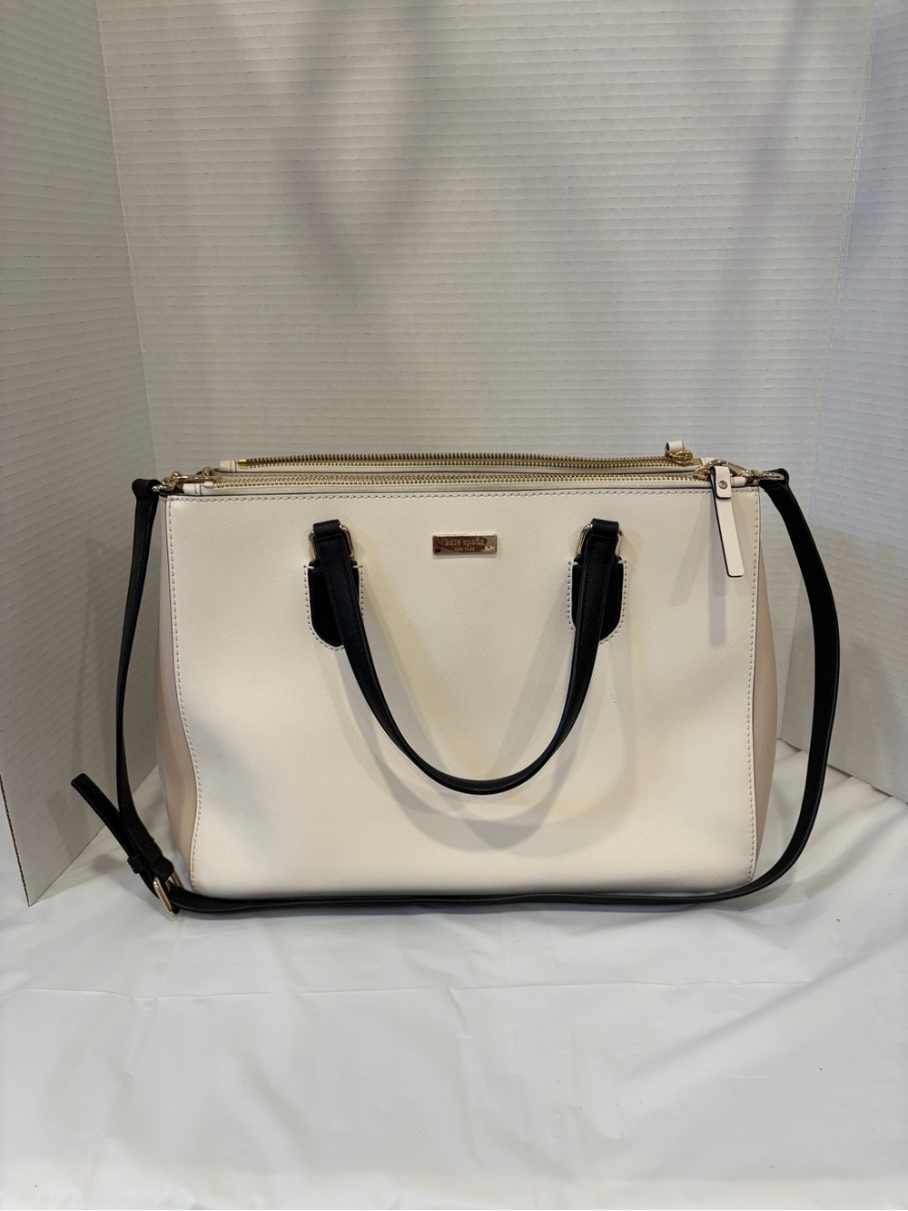 kate spade Cream Tote with Black Trim and Gold Hardware